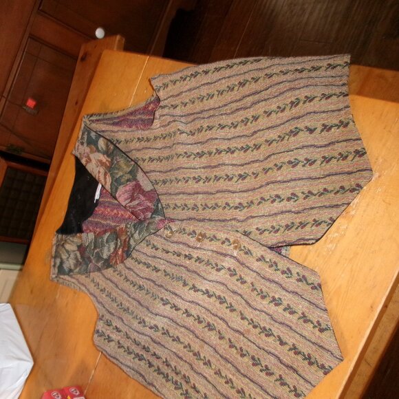 Vtg Evelyn Avery tapestry cottagecore vest clashing patterns 80s LG - Picture 5 of 6